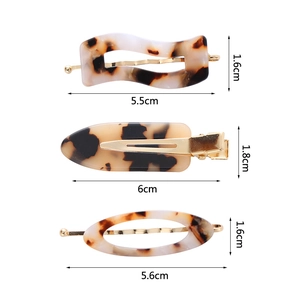 Detailed dimensions of tortoise shell acetate hair clips with gold metal base 3-piece set