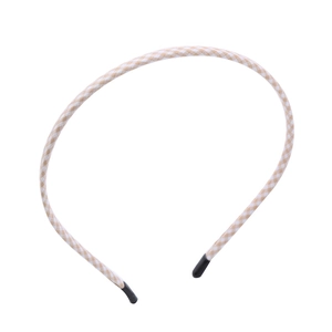 Minimalist light brown plaid fabric thin headband for women with comfortable soft rubber tips