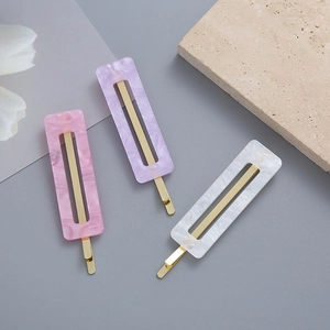 Minimalist marble pattern acrylic geometric hair clips in pink, purple, and white colors
