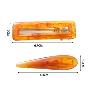 Tortoise acetate hair clip set with rectangle and teardrop shapes including dimensions