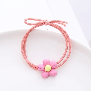 Élastique à cheveux fleur rose avec double cordelette et petit nœud mignon