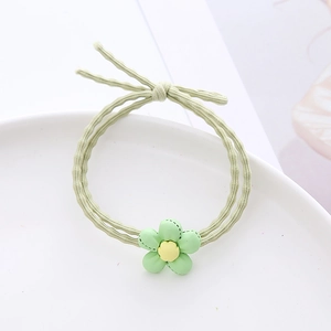 Élastique à cheveux fleur verte avec fleur de menthe et cœur jaune pour fille