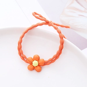 Élastique à cheveux orange vif avec fleur en résine et nœud pour femmes et filles