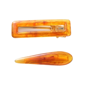 Elegant amber acetate hair clip set with rectangle and teardrop shaped golden pins