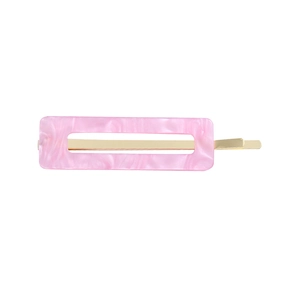 Minimalist light pink marble acrylic rectangular hair clip with golden metal base