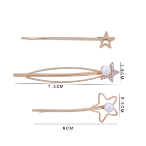 Set de 3 pinzas doradas para el pelo con estrellas, perlas blancas y diamantes