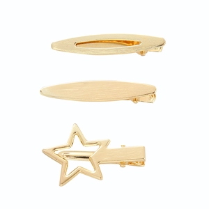 Dreiteiliges Set goldener geometrischer Haarklammern mit Stern und ovalen Formen