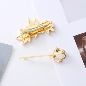 Golden autumn maple leaf hair clip set with alligator clasp and bobby pin for women