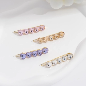 Zinc Alloy Rhinestone Heart Hair Clip For Women Sweet Heart Side Clip Crystal Hairpins Fashion Jewelry Headwear Accessory