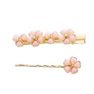 Elegantes Haarspangen-Set mit rosa Kirschblüten und Perlen auf Goldbasis