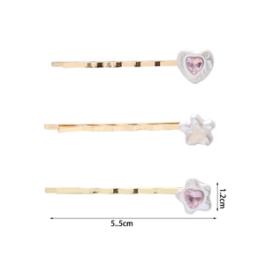 3-delige haarspeldenset in barokstijl met goudkleur, hartjes, parels en sterren, 5,5 cm