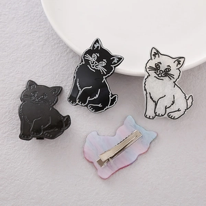 Cute cartoon cat acetate hair clips in various colors with metal alligator duckbill grip