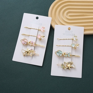 Süßes Stern Mond Planet Haarspangen Set Für Damen Gold Legierung Emaille Kunstperle Strass Sternenhimmel Haarschmuck