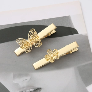Elegant gold metal butterfly and flower hair clips set with hollowed-out vintage design