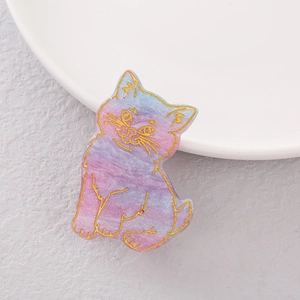 Cute cat acetate hair clip with pink purple marble texture and golden edge detail