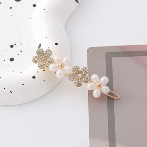 Elegante fermaglio per capelli dorato con strass brillanti e fiori di perle di cristallo cangianti