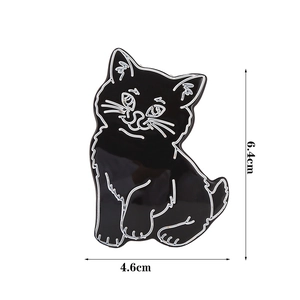 Detailed dimension view of the black cat hair clip showing 6.4cm height and 4.6cm width