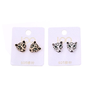 Elegant 2024 leopard head stud earrings in gold and silver finish with green gem eyes