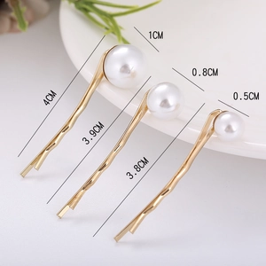 Détails des dimensions de trois barrettes à perles dorées avec perles de 1 cm à 0,5 cm