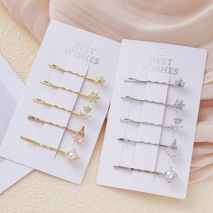 Exquisites Haarklammer-Set mit Zirkon, Schneeflocken und Kronen in Gold und Silber