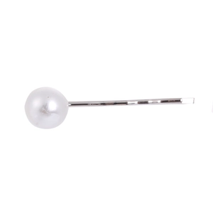 Pince à cheveux minimaliste en argent avec une grande perle ronde blanche élégante