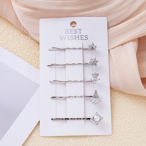 Fünfteiliges silbernes Haarklammer-Set mit Blatt- und Schneeflocken-Zirkonia-Design