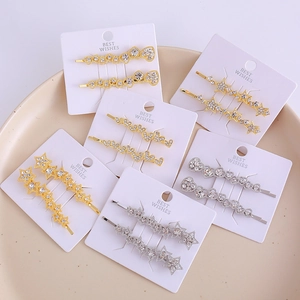 Women's Fashion Rhinestone Star Heart Hair Clips Gold Silver Alloy Sweet Cool Style Side Bangs Bobby Pins Hair Accessories