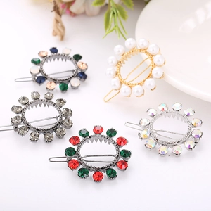Elegant Alloy Rhinestone Bowknot Crown Flower Hair Clips For Women Faux Artificial Pearl Geometric Circle Barrette Korean Style Accessory