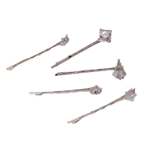 5-teiliges silbernes Haarnadel-Set mit eleganten Zirkonia-Blumen und Perlen