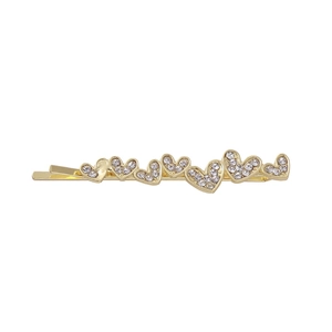 Sparkling gold heart hair clip with pavé rhinestones for women side bangs styling