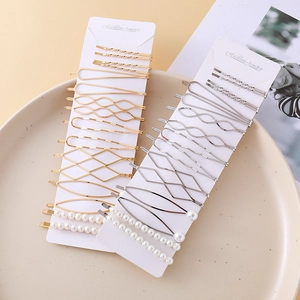 Set de 28 barrettes à cheveux minimalistes dorées et argentées avec perles et métal