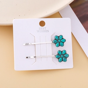 New Chinese style turquoise flower hair clips set of two on white display card