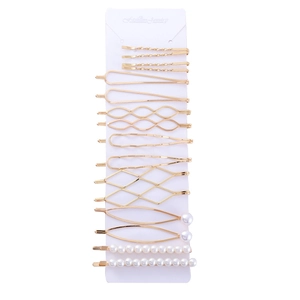 Ensemble de barrettes dorées minimalistes avec perles artificielles sur carte blanche