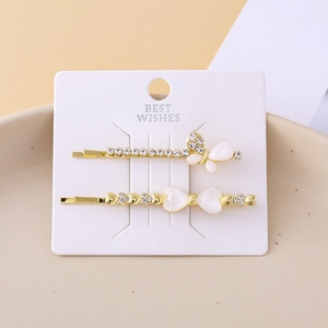 Exquisite gold alloy hair clips set with cat-eye stone flowers and heart-shaped butterfly