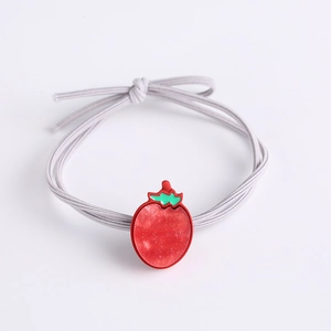 Élastique à cheveux fraise mignonne avec fruit en résine pailletée rouge pour femmes