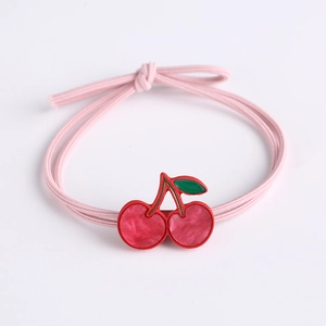 Élastique à cheveux rose avec pendentif cerise rouge et détail de nœud mignon