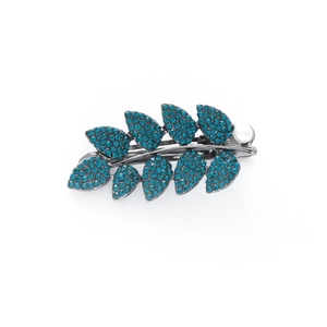Pince à cheveux feuille en strass bleus étincelants avec détail perle blanche