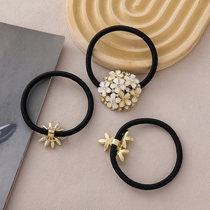 Ensemble d'élastiques à cheveux fleurs en alliage doré avec strass scintillants