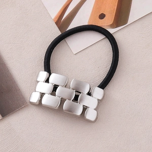 Minimalist brushed heart square chain hair tie with matte silver finish for women