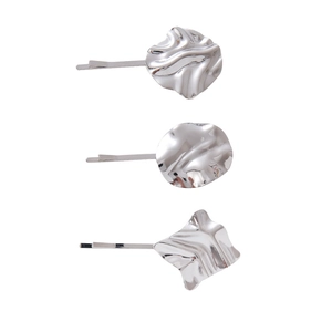 Lot de 3 barrettes à cheveux en métal argenté avec surfaces texturées minimalistes