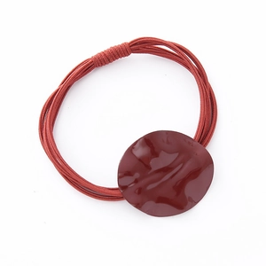 Elastic dark red multi-strand hair tie with irregular glossy geometric oval ornament