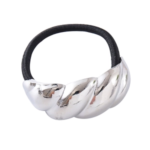 Elegant irregular silver curved metal hair tie with high-stretch black elastic band
