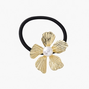 Elastico per capelli con fiore dorato e perla centrale per acconciature da donna