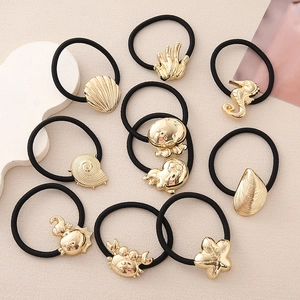 Set de 10 élastiques à cheveux minimalistes avec motifs marins dorés et métal
