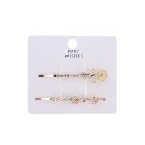 Elegant 2-piece gold hair clips with white rhinestones and cream yellow floral charms