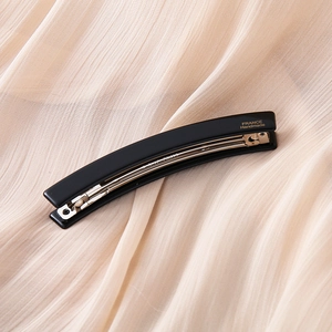 French style minimalist black banana clip with gold France Handmade logo on soft fabric