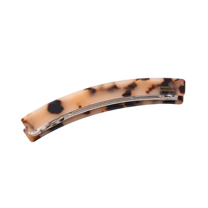 Minimalist tortoiseshell hair clip in brown acetate with handmade gold lettering