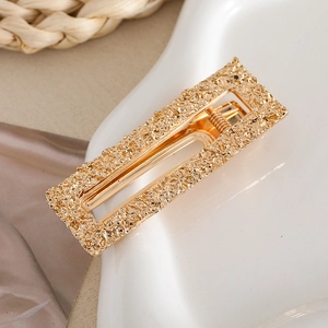 Elegant gold rectangle hair clip with hammered texture finish for stylish women