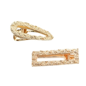 Elegant gold baroque hair clip set featuring hammered texture in rectangle and teardrop shapes