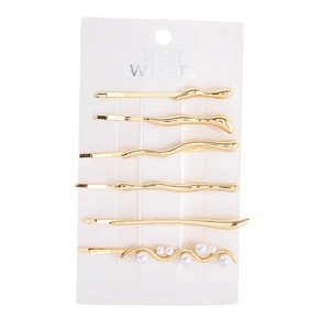Détail d'un lot de 6 barrettes à cheveux en métal doré avec perles élégantes